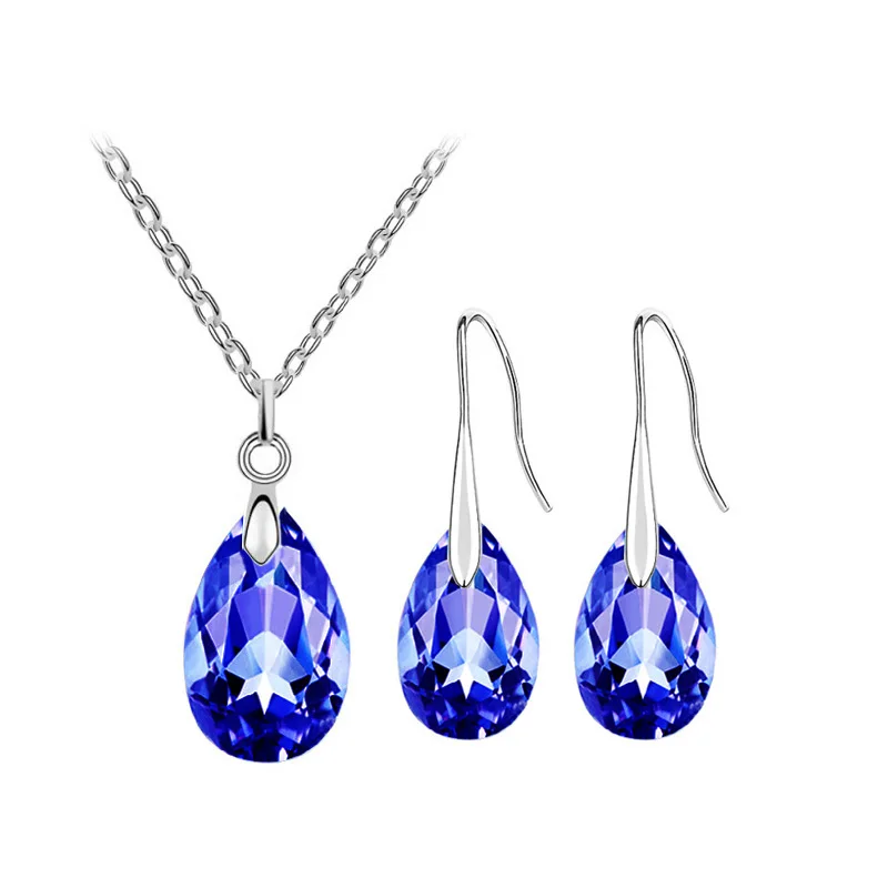 shine Crystal tear water pendant necklace earrings fashion jewelry set charm dropshipping birthday gift quality lover girl party