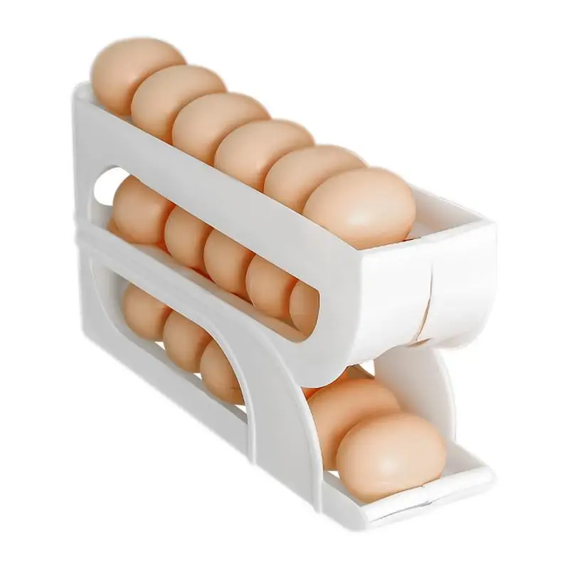 New Automatic Rolling 3 layer Egg Dispenser Egg Holder Dispenser for Refrigerator Holds Eggs Space-Saving Egg Storage