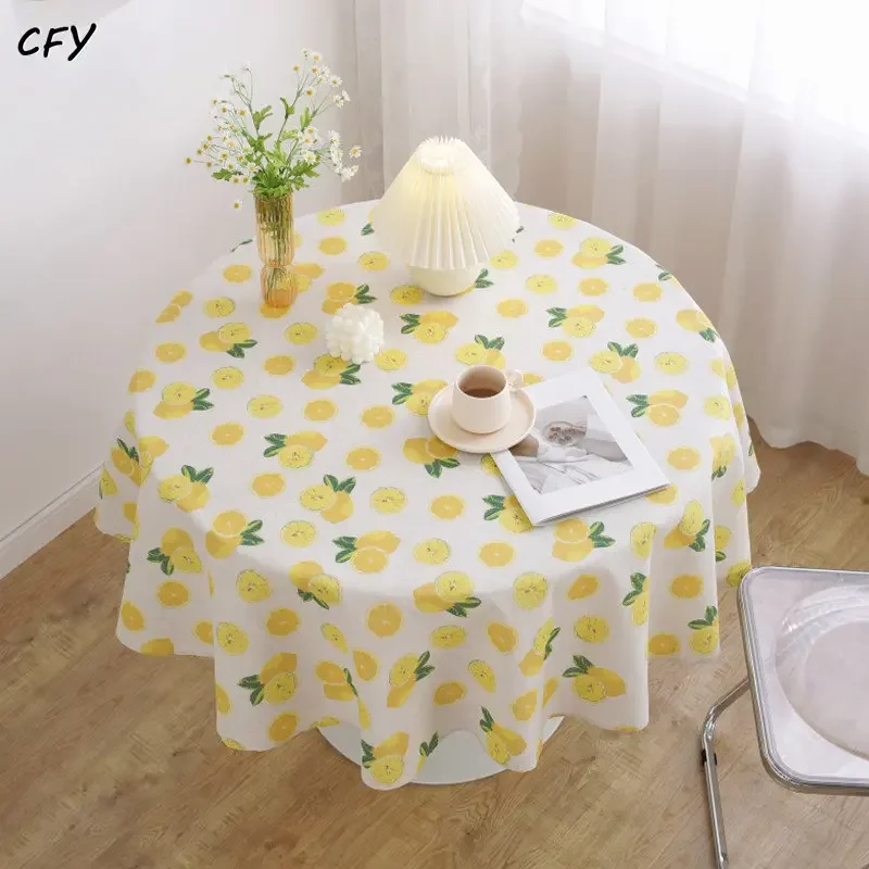 

Cotton Linen Korean Lemon Ruffled Round Tablecloth Coffte Table Round Table Cover Party Round Table Cloth Protector