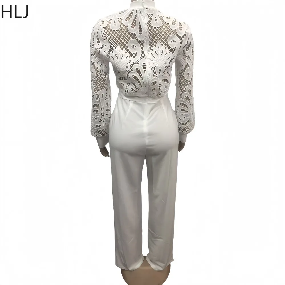 HLJ Sexy Personalized Line Lace Bodycon Jumpsuits for Woman Hollow-out See Through Rompers Female Streetwear Overalls 2025 New
