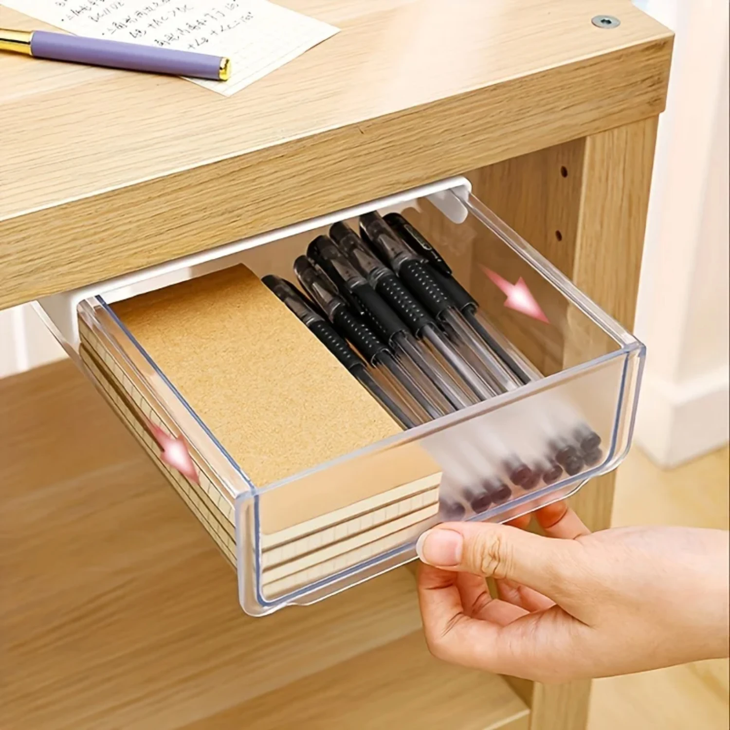 Under-table Drawer Type Desktop Storage Box with Convenient Pull-out Design for Easy Access and Organization of Items