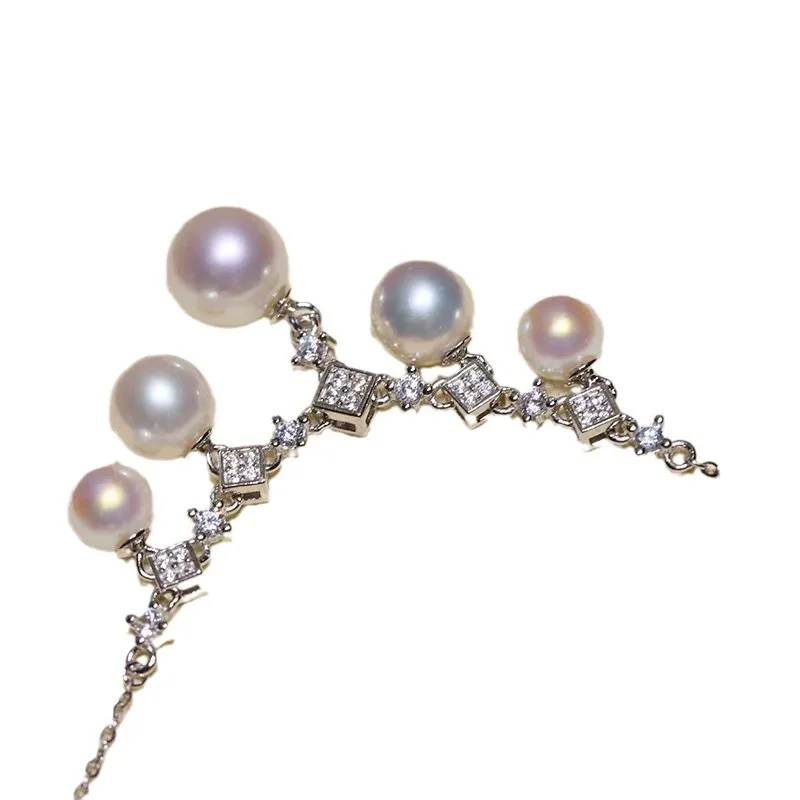 S925Sterling Silver Multiple Beads Necklace Eardrop Frame Light Luxury Western Style Pearl Pendant Silver Ring Holder Semi-Finis