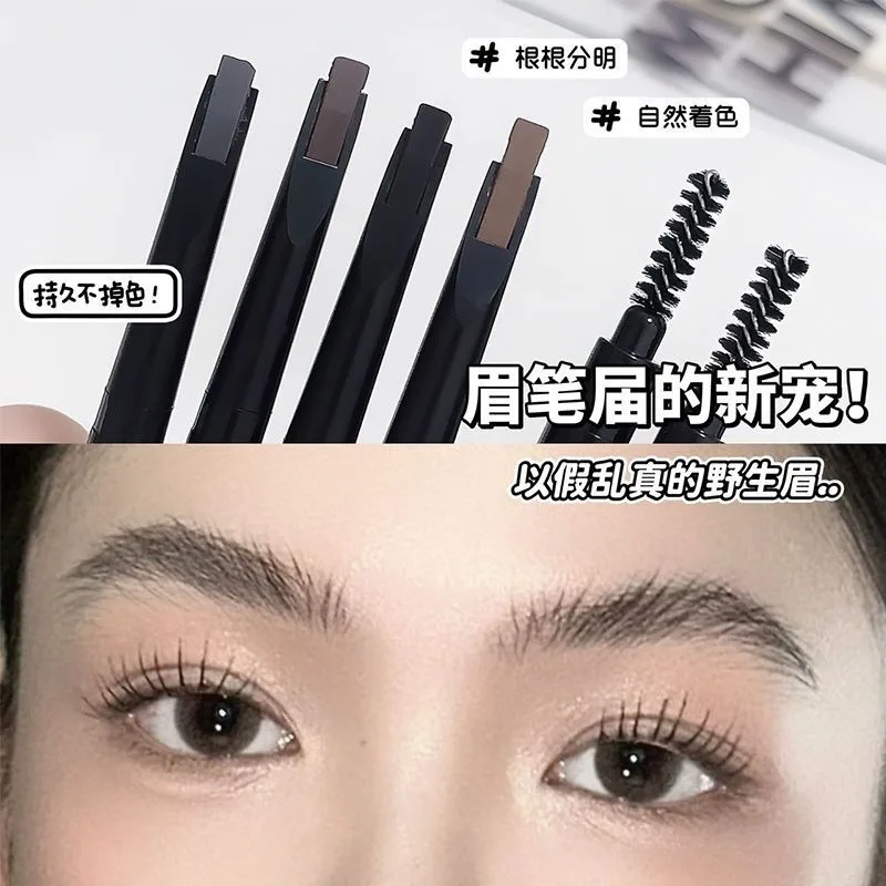 Matita per sopracciglia 2 in 1 Cosmetici professionali rotanti automatici Matita per sopracciglia fine a doppia testa Impermeabile naturale a lunga durata