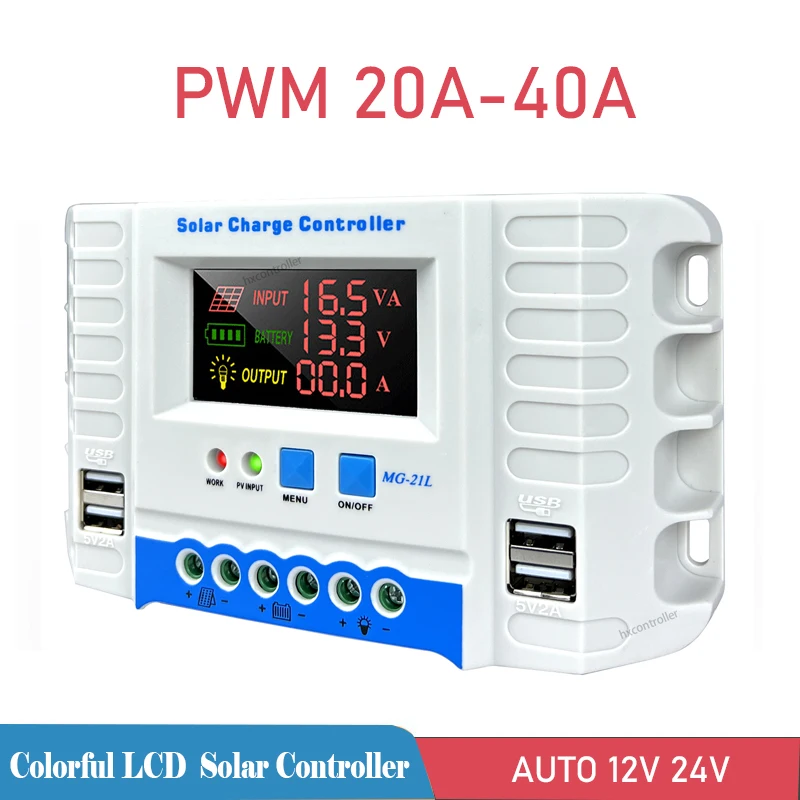 

10A 20A 30A PWM Solar Charge Controller 12V 24V PV Regulator LCD Dual Port Solar Panel Controller for Lead-Acid Lithium Battery