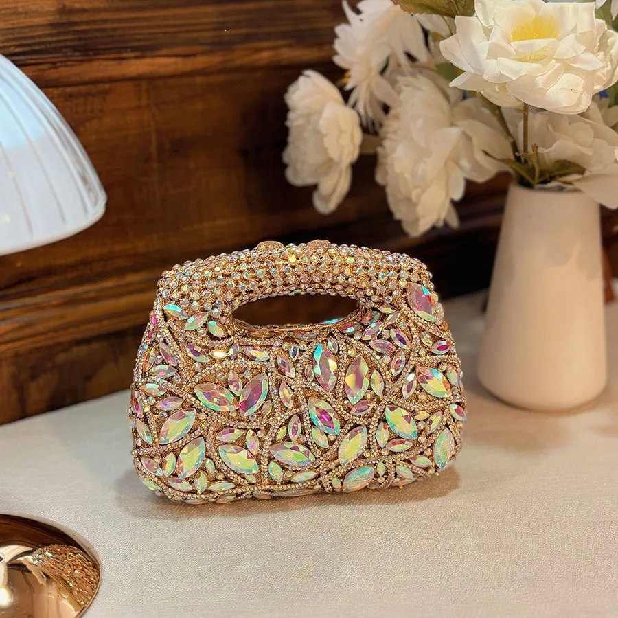 Luxury Full Diamond Hollow Handbag Multi-Color Rhinestone Shining Design Exquisite and Smart Dinner Bag