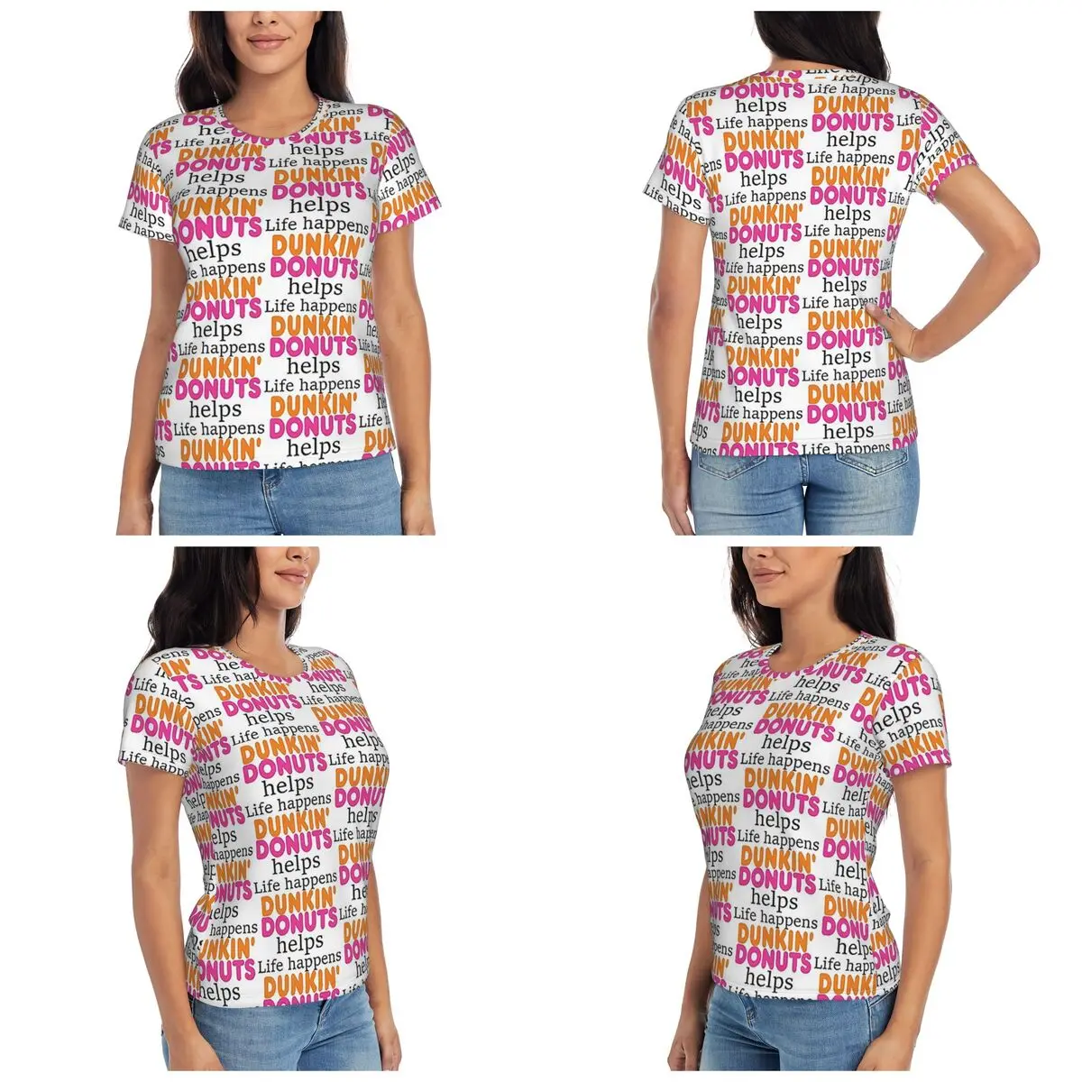 Camiseta Life Happens... Dunkin Donuts Helps para mujer, camisetas de manga corta, ropa con cuello redondo, camisetas de algodón para verano, ropa de calle
