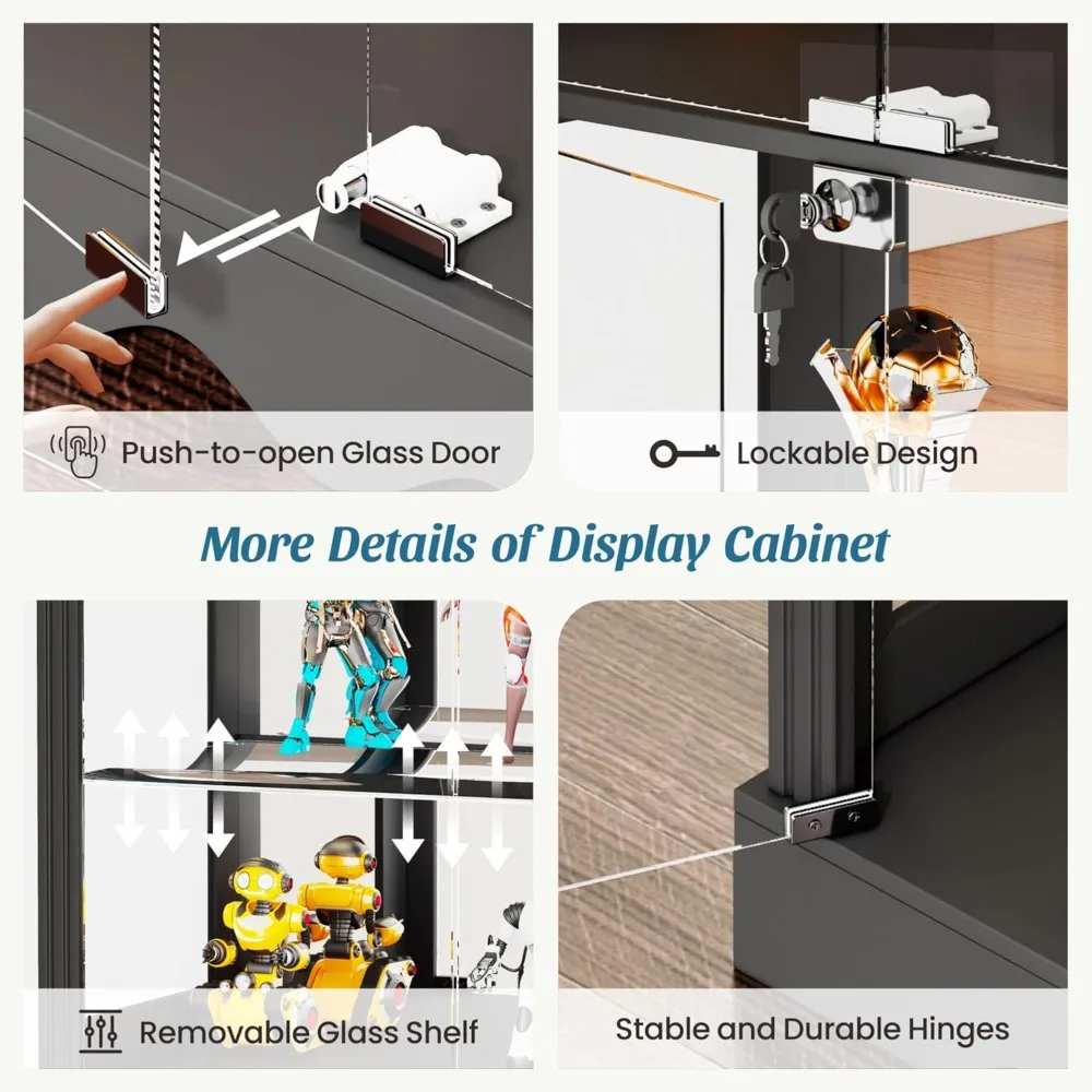 Armadietto con ante in vetro, armadietto per curiosità alto 71'' con luci RGB per oggetti da collezione, vetrina a LED con rimovibile
