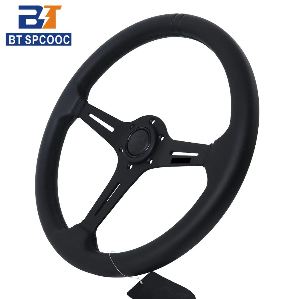Black Edition 15 Zoll 370mm Rennsportlenkrad Echtleder Dicke Aluminiumspeichen – Detail 8