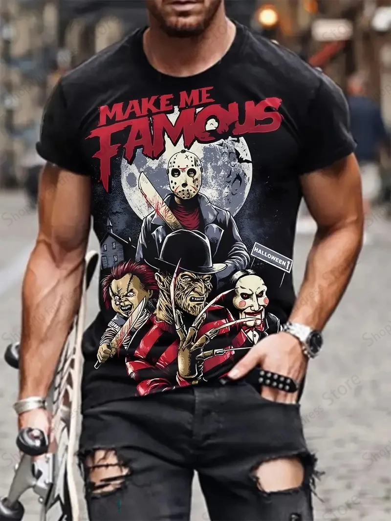 تيشيرت مطبوع ثلاثي الأبعاد من Jason Voorhees للرجال والنساء ، تيشيرتات للهالوين ، تيشيرتات كبيرة الحجم ، موضة الصيف