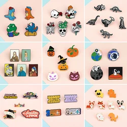 4-8pcs/set Halloween Pumpkin Brooches Gothic Flower Skull Enamel Pin Cartoon Astronaut Dog Dinosaur Animal Badge Bag Hat Jewelry