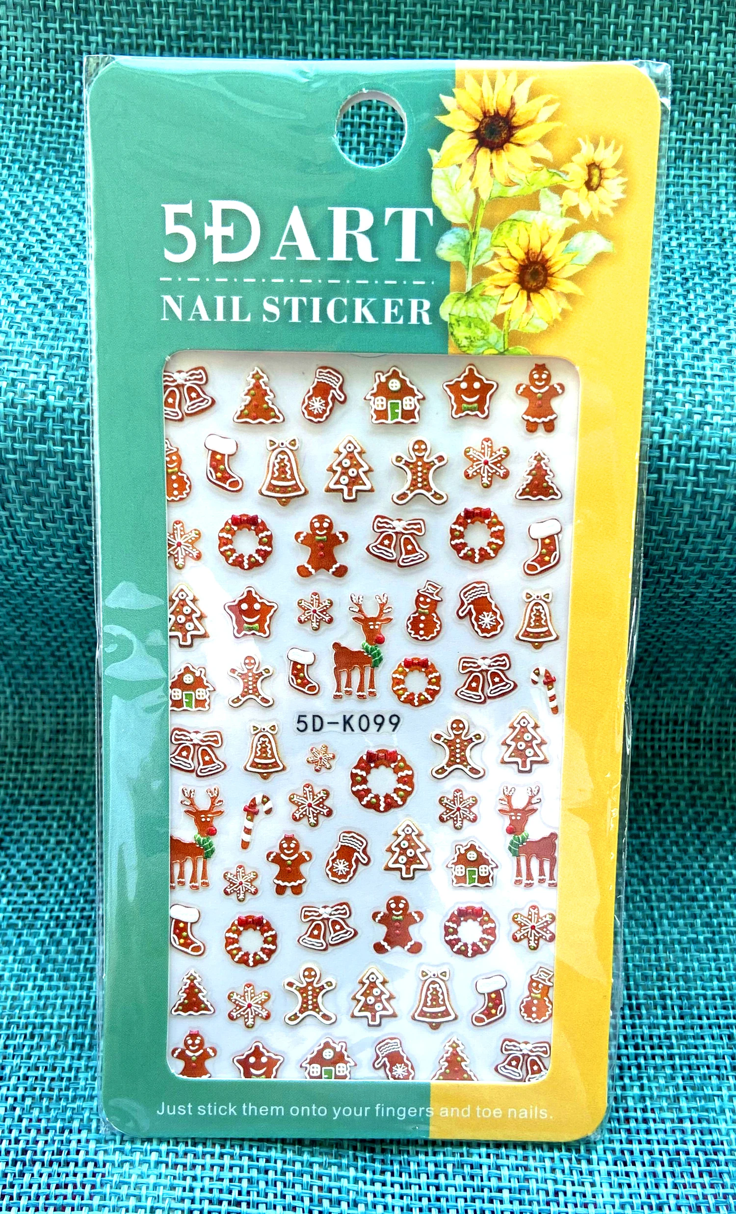 1Sheet 5D Christmas Embossed Nail Art Stickers Winter Cartoon Santa Claus/Tree/Snowflake/Elk Design Sticker DIY Manicure Decals