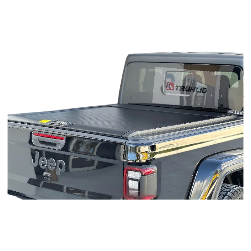 

Aluminium Dual Cab Retractable Roller Shutter Manual Tonneau Roll Cover for JT Gladiator Tub Black-Locking Function