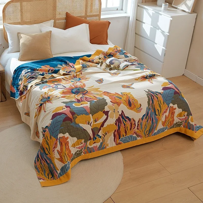 Boho Throw Blanket, Cotton Ultra Soft Luxury Throw Rustic Quilt Floral Bird Butterfly Farmhouse Decor Bed Blankets, All Season