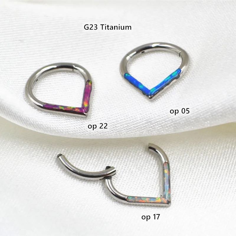 

10pcs G23 Titanium Opal Heart 16G Nose Hoop Septum Clicker Hinged Segment Ring Ear Cartilage Helix Rook Tragus Body Piercing