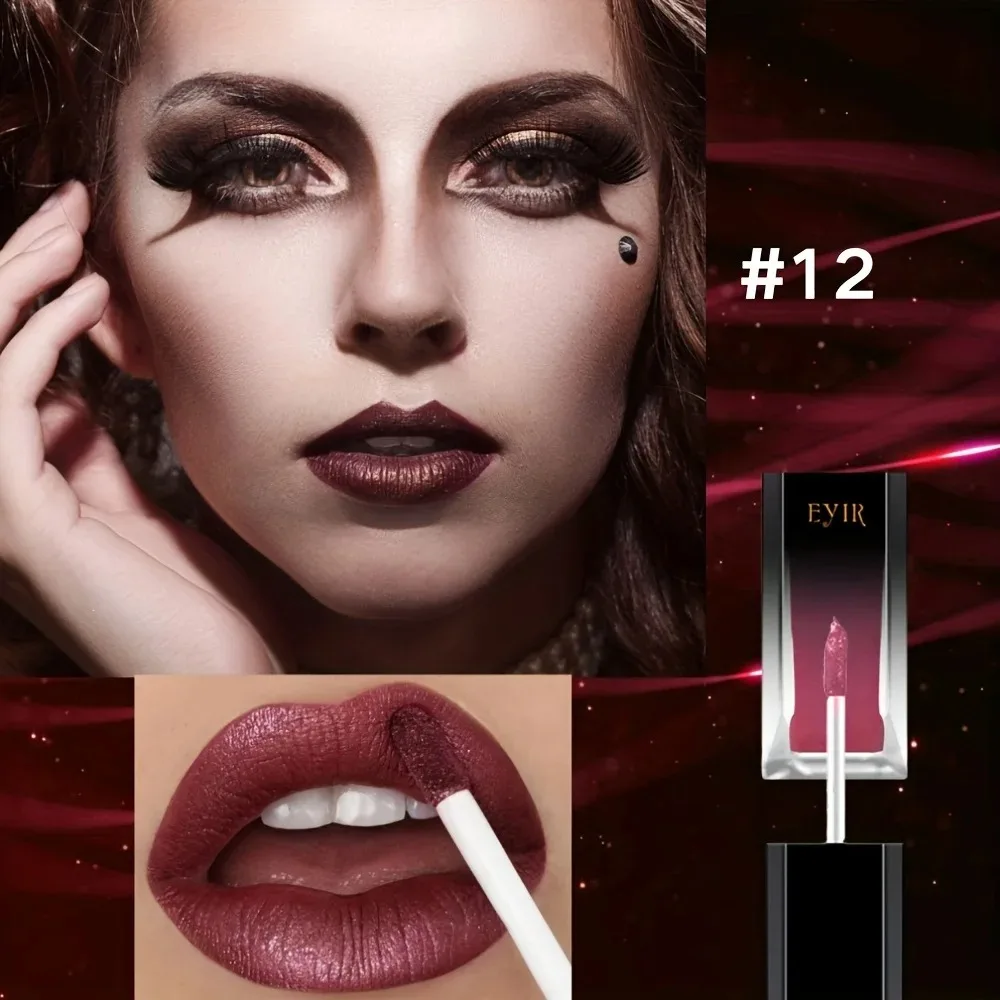 Metallisch-Pflaumefarbener Flüssig-Lippenstift 2-in-1 Lipgloss Lidschatten Hochglänzend Schimmerndes Make-up Kosmetik Langanhaltend Party-Schönheit