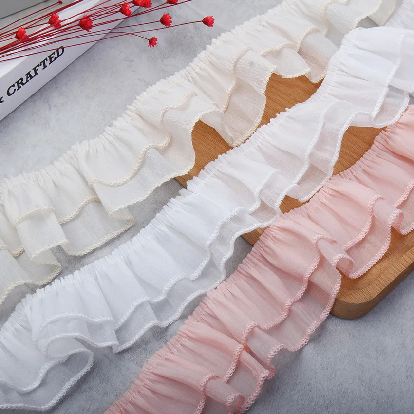 Renda de chiffon de camada dupla de 5 cm com bordas de babados para brinquedos, sapatos, chapéus, saias, acessórios de roupas, cortinas X1324