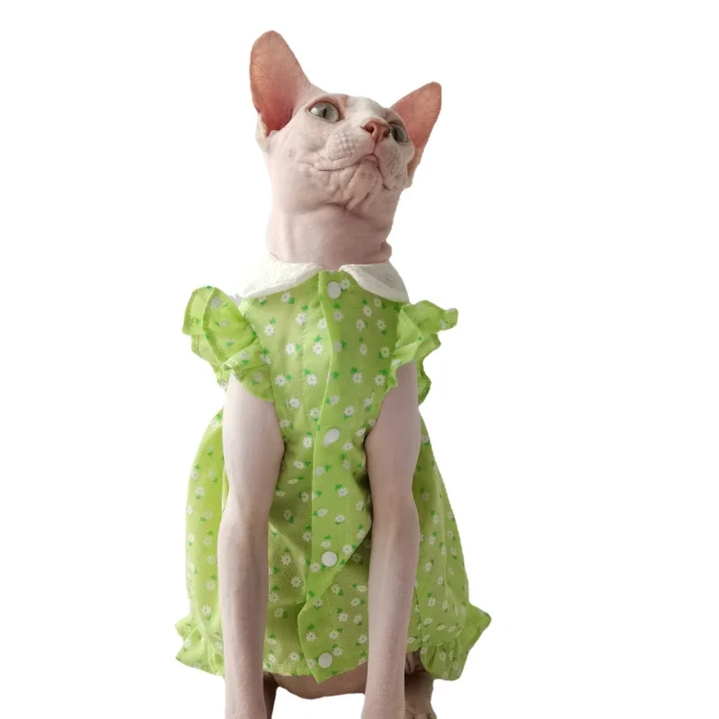 Sphinx Hairless Cat German Summer Thin Doll Neck Small Flower Skirt Fabric Breathable and Cute