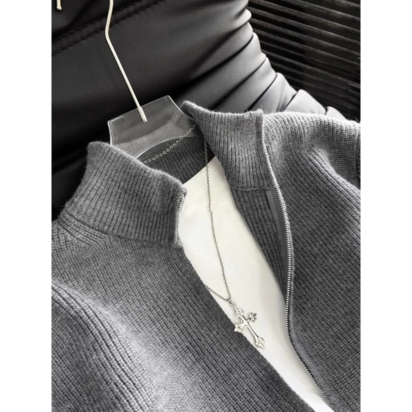 

Autumn Winter ey Zipper Knitted Casual Open Cardigan Men's Faion Loose Fit Polyester Fiber Long Sve Warm Jaet