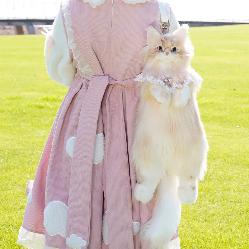 กระเป๋าเป้ตุ๊กตาแมวเมนคูนเหมือนจริง - ตุ๊กตาสัตว์ขนยาวเหมือนจริง ของเล่นสวมใส่ได้และเป็นของขวัญ