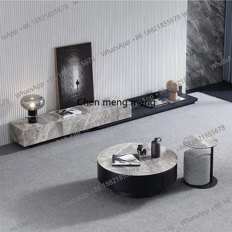 

Gray slate coffee table TV cabinet combination Nordic simple bright TV floor cabinet can be pulled and retractable