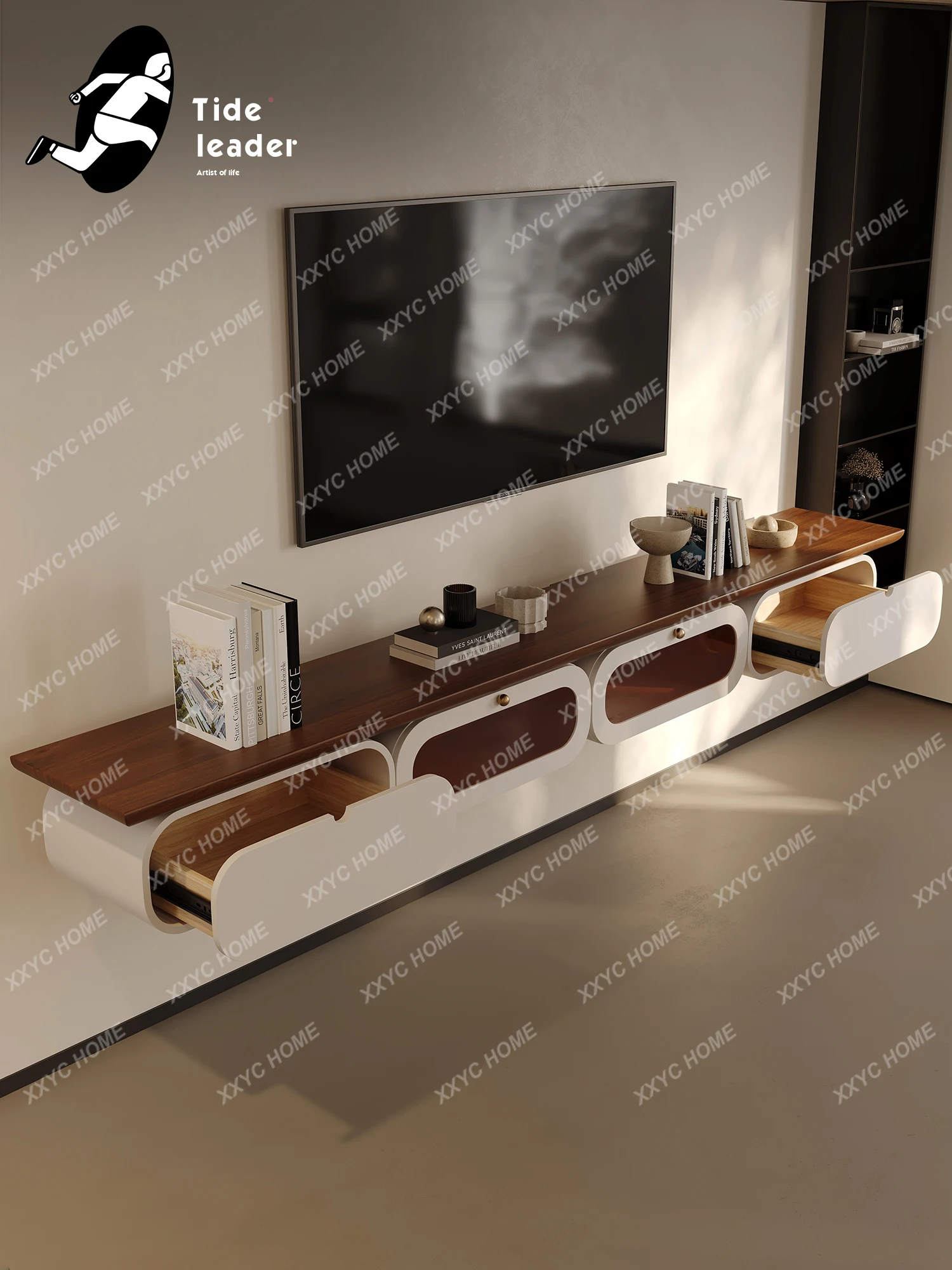 LXLiving room new suspended TV cabinet light luxury high sense hanging integrated wall TV cabinet