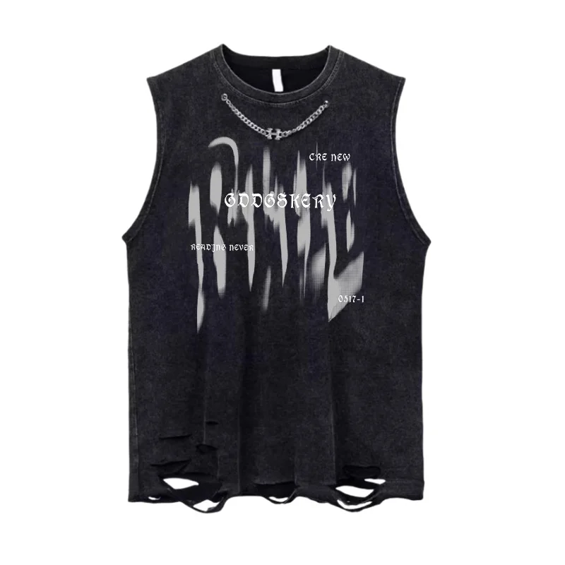 

Модный мужской уличный хлопковый жилет с буквенным принтом, футболка без рукавов с мышцами, летняя повседневная мужская винтажная черная жилетка большого размера для спортзала Techwear
