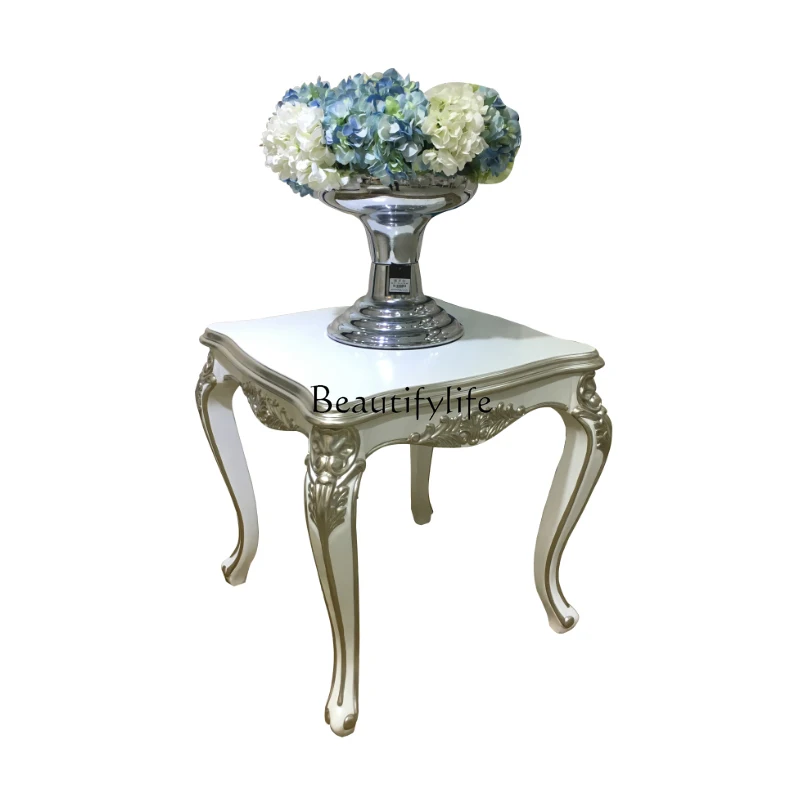 

*French solid wood small coffee table, European luxury carved square corner table living room