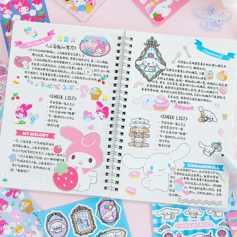 Ensemble d\'autocollants de dessin animé Hello Kitty Kulomi, matériel décoratif, mélodie mignonne, manuel de bricolage, carte Goo, jouets cadeaux