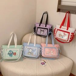 Anime Sanrio Hello Kitty Kuromi torby na ramię Hangyodon torba na ramię Cartoon duża pojemność Tote dziewczęce serce torba podróżna do przechowywania