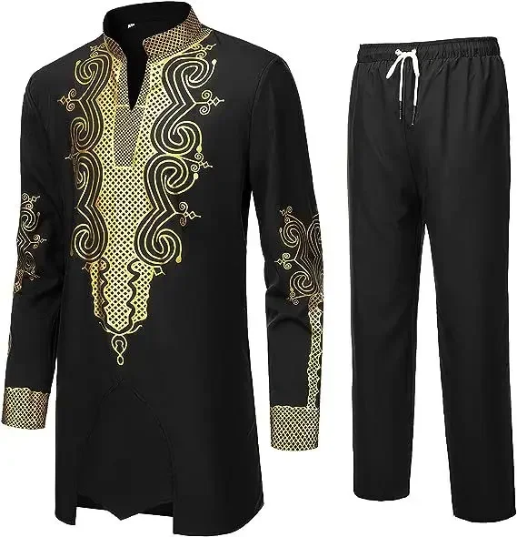 LIBIELIY Hot Selling Men's Suit African Ethnic Style Long Sleeved Embroidered Suits Men's Traditional Clothing 2 Pieces Pants Cl