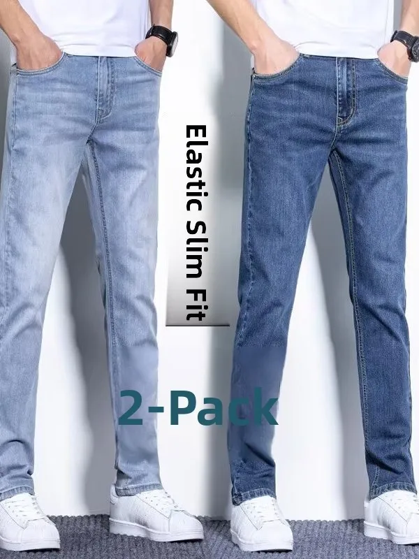 Jeans da uomo elastici estivi in seta di ghiaccio gamba dritta ampia sottile casual versatile pantaloni lunghi ultrasottili tendenza giovanile resistente all'usura