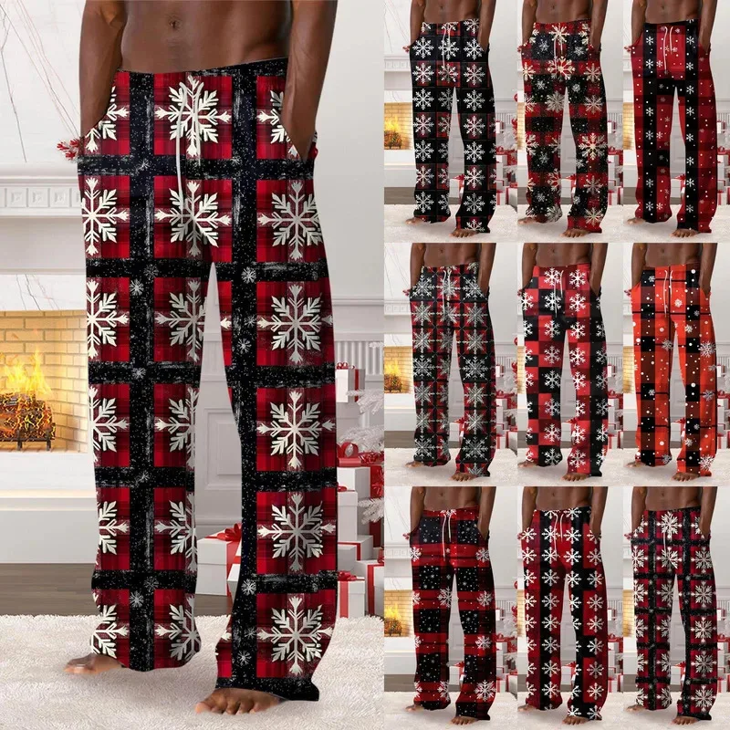 

Мужские брюки для отдыха, мягкая хлопковая домашняя одежда, пижамные штаны, стильные забавные повседневные широкие брюки с рождественским принтом для мужчин, одежда для сна
