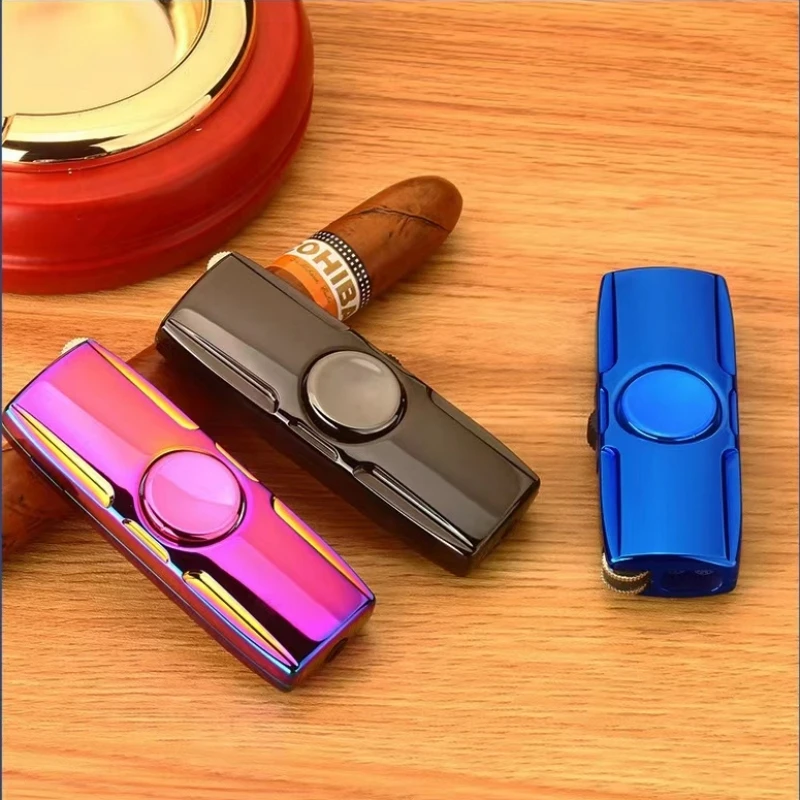 Metal Fidget Spinner Cool Lighter Windproof Blue Flame Nozzles Turbo Torch Jet Lighter Gas Butane Cigar Cigarette Spray Gun 2021