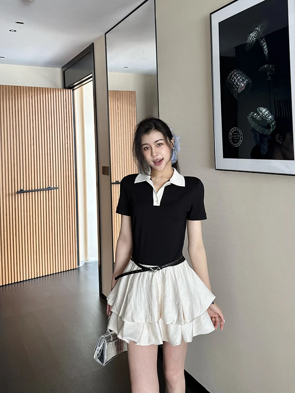 

Zhang a Xing Korean Style Fake Two-Piece Dress Elegant Miu Series Color Block Waist-Cinching Women's Fashion Spring Dress