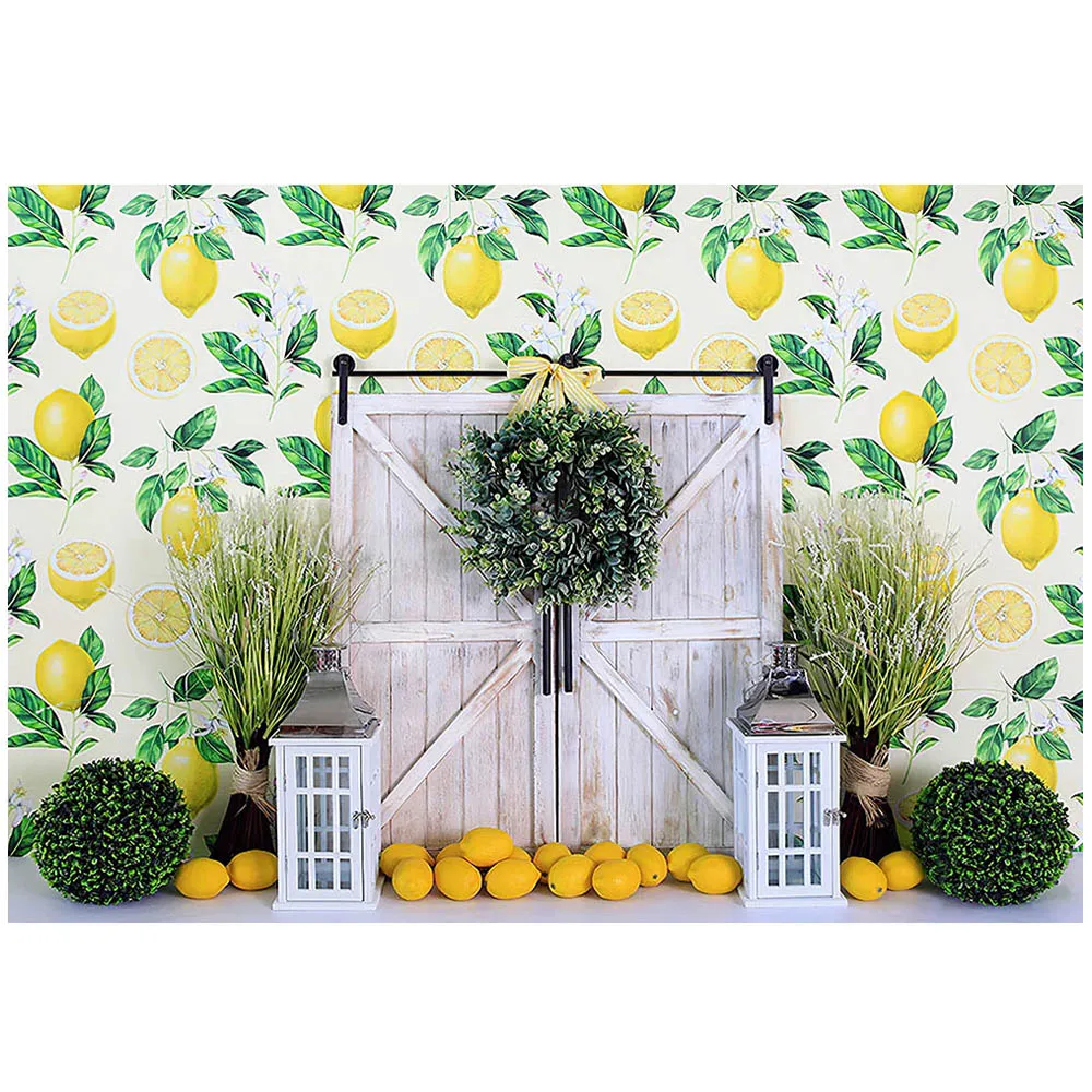Mocsicka Lemon Theme Baby Cake Smash Photography Background Lemon Wall Wooden Door Newborn Backdrop Photocall Photo Studio Props
