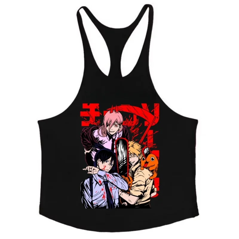 

Мужская летняя майка из 100% хлопка, жилет японской бензопилы, мужская аниме, мужская одежда для спортзала, рубашка для фитнеса, толстовка без рукавов