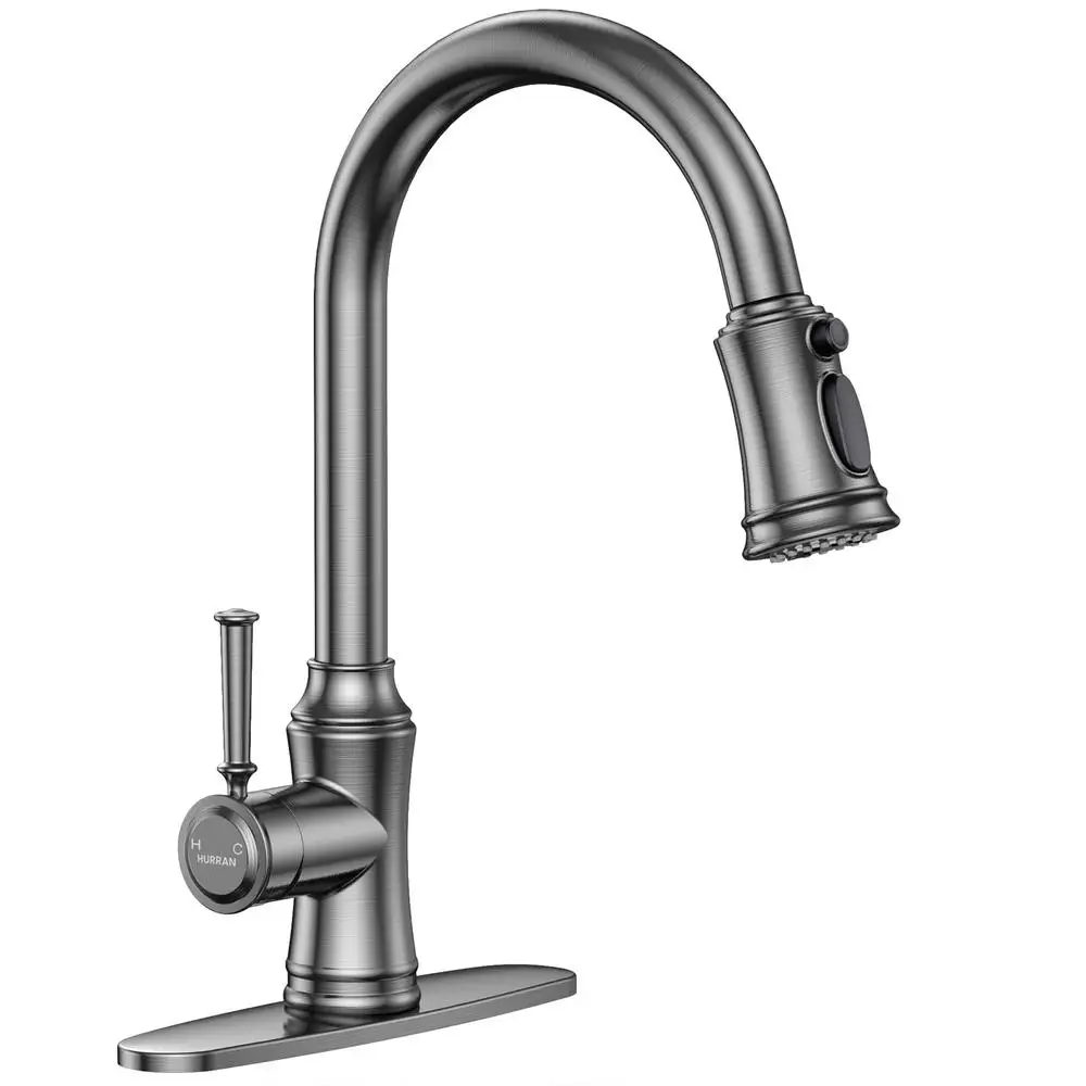 High Arc Pull Down Kitchen Sink Faucet Single Handle Deck Mount Utility Faucet Bar Laundry RV 3 Spray Modes Solid Brass and