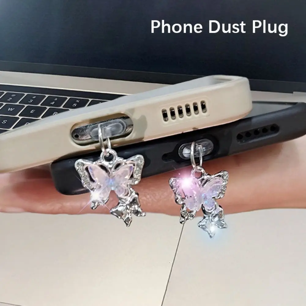 PVC+Metal Phone Dust Plug Beautiful Butterfly Universal" Phone Hanging Pendant Phone Decorative Plug For Type-C Charging Port