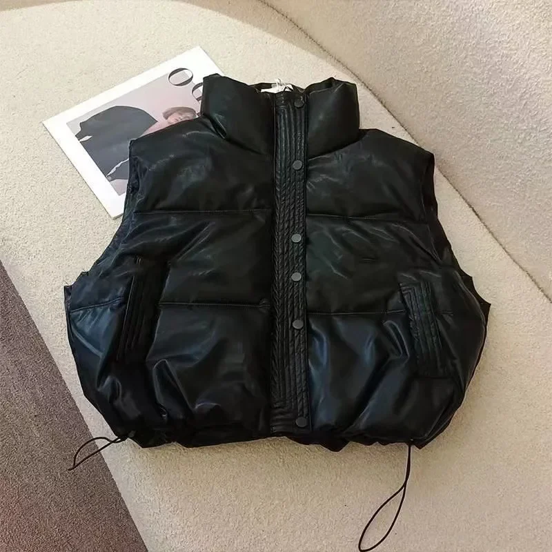 سترة نسائية سميكة للخريف والشتاء من القطن بدون أكمام ملابس خارجية عصرية بنمط جديد دافئ ومريح بلون عادي