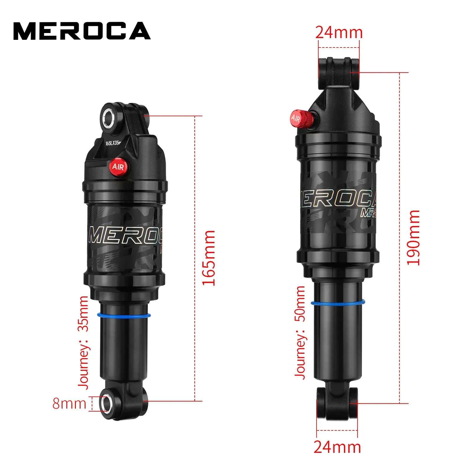 MEROCA Bicycle Air Shock Absorber 125mm/150mm/165mm/190mm Length Adjustable Air Pressure Mountain Bike Air Shock Rear Shock