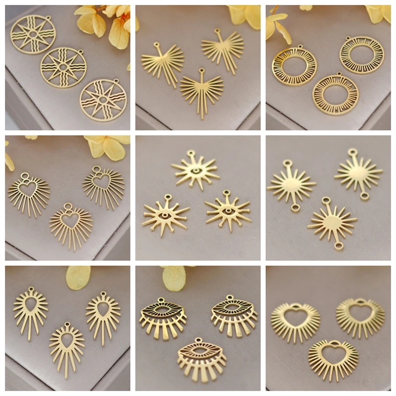 3pcs Tassel Sunshine Heart Rays DIY Earrings Bracelets Girl Stainless Steel Pendant Charms for Jewelry Making Necklace Materials