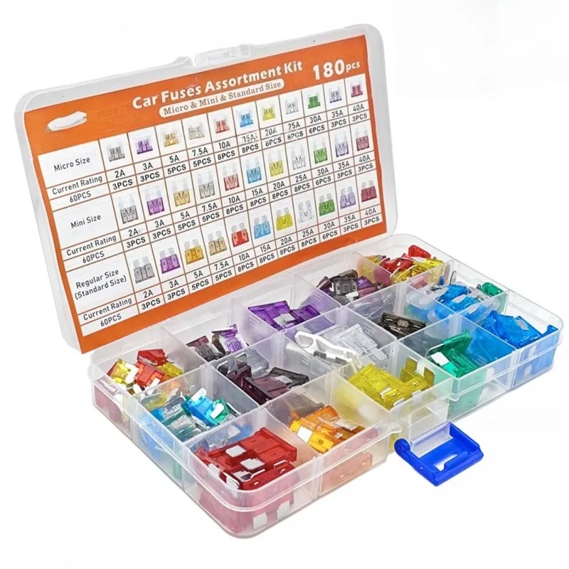 

180Pcs Car Fuses Assorted Kit, 60 Mini Blade Car Fuse +60 Standard Automotive +60 Micro Fuse + Fuses Puller Car Accessories