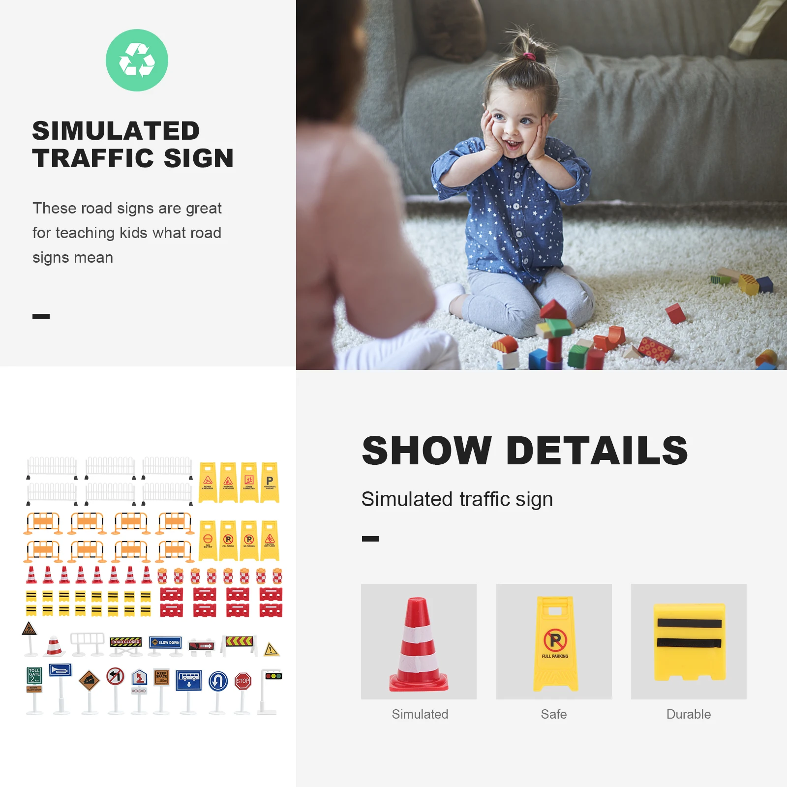 

Simulation Traffic Sign Toys Roadblock Signs for Kids Safety Barriers Realistic Educational Playthings Parent Child Interactive