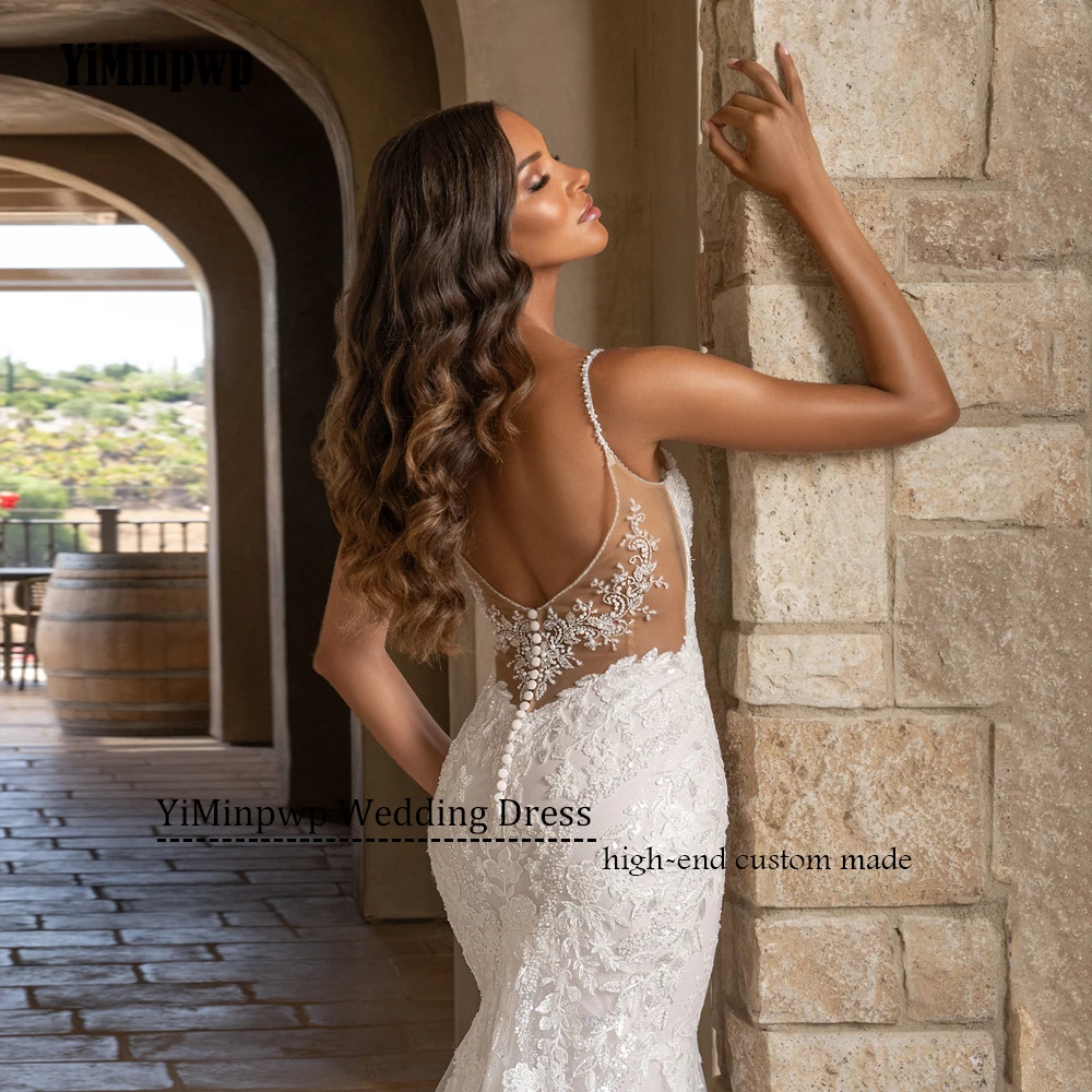 Vestidos De novia brillantes encantadores sin espalda 2026 mujer nupcial sirena tirantes espagueti apliques De tul bata De boda personalizada