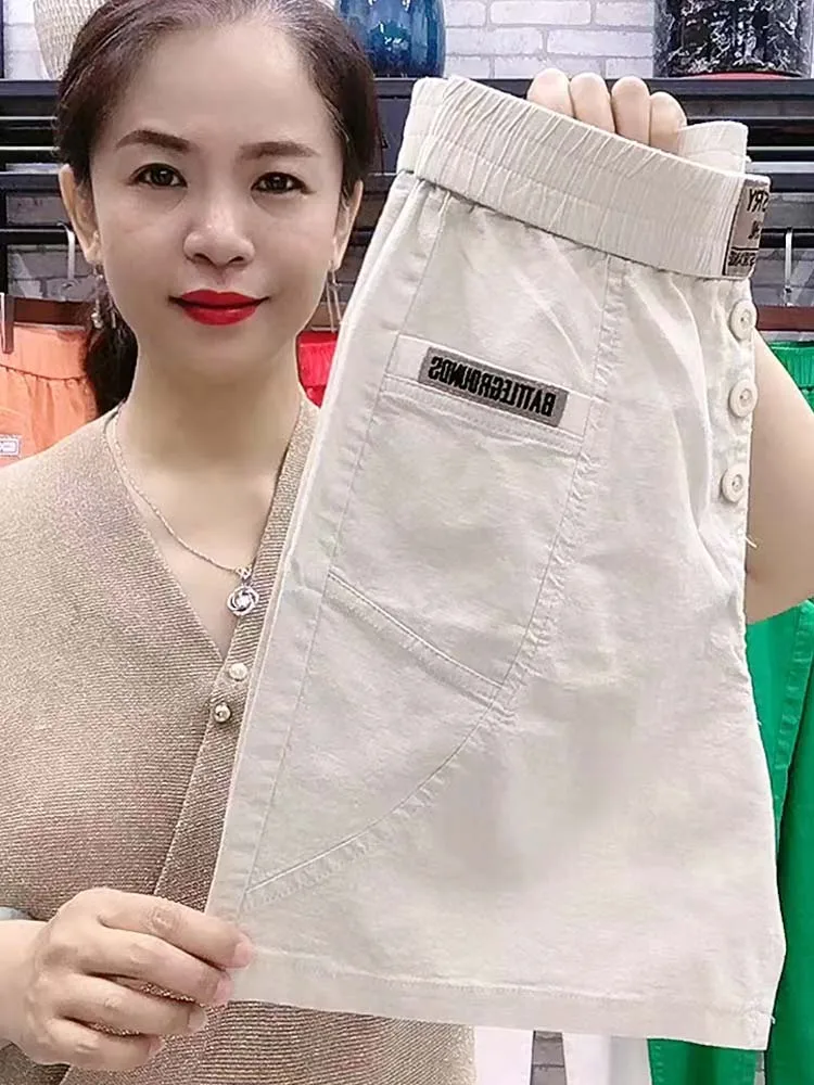 Women's Summer  New Linen Loose Five-Point Pants High Waist Straight Leg Casual orts Outerwear Comfortable Loose Fit