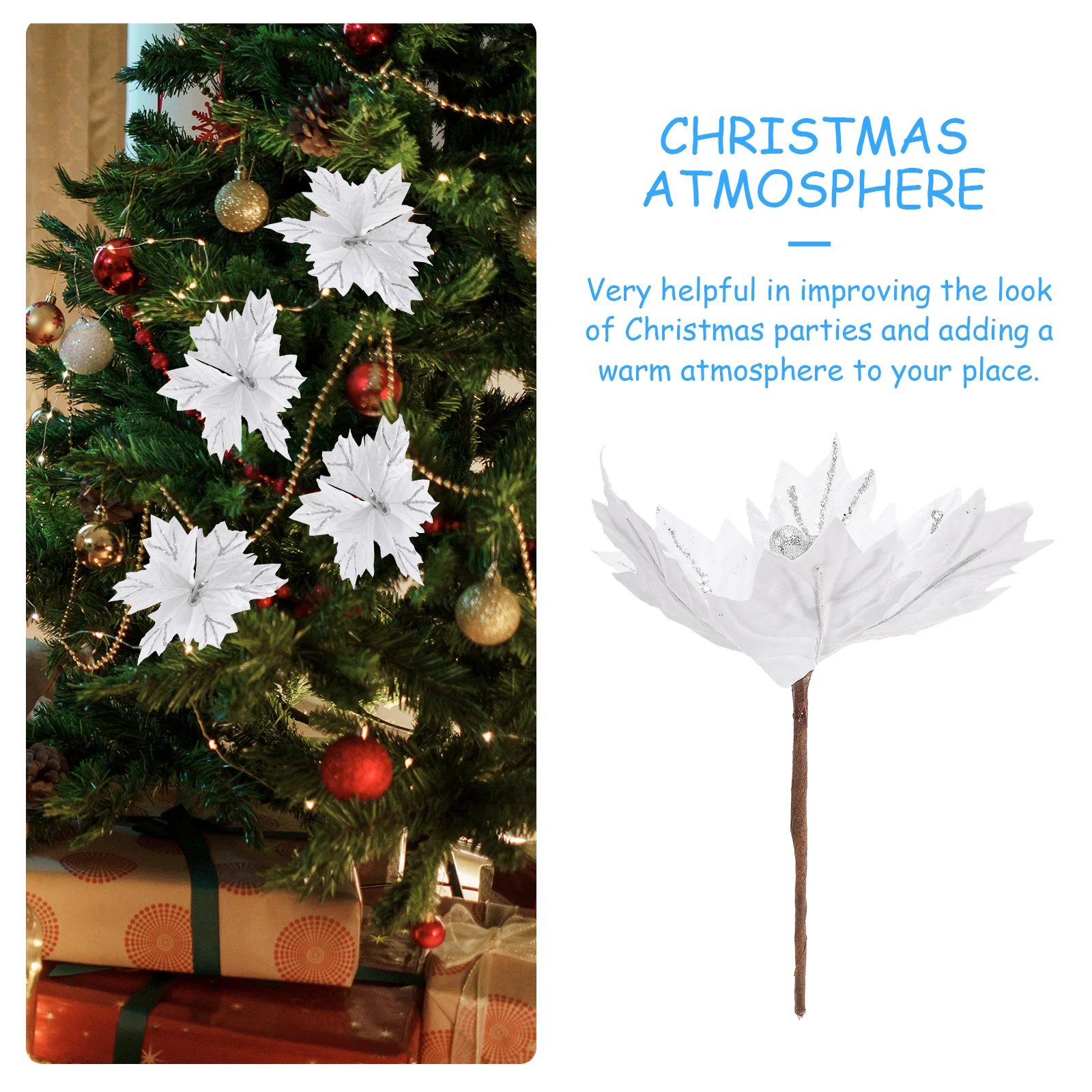 

4Pcs Xmas Tree Artificial Flowers Powder Colored Sticks Cloth for Christmas Wreath Garland Decoration Xmas Tree Decor