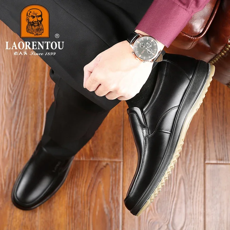 LAORENTOU genuine leather breathable business casual leather shoes with soft soles and cow tendon soles for anti slip