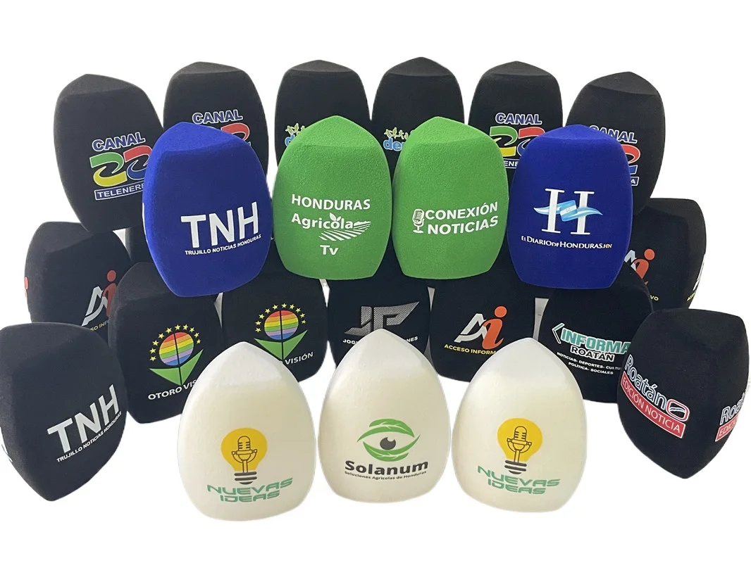 Microphone foam Custom logo Flocked Microphones Sponge Triangle Shape Mic Foam Cover flocking logo bonnette micro personnalisé