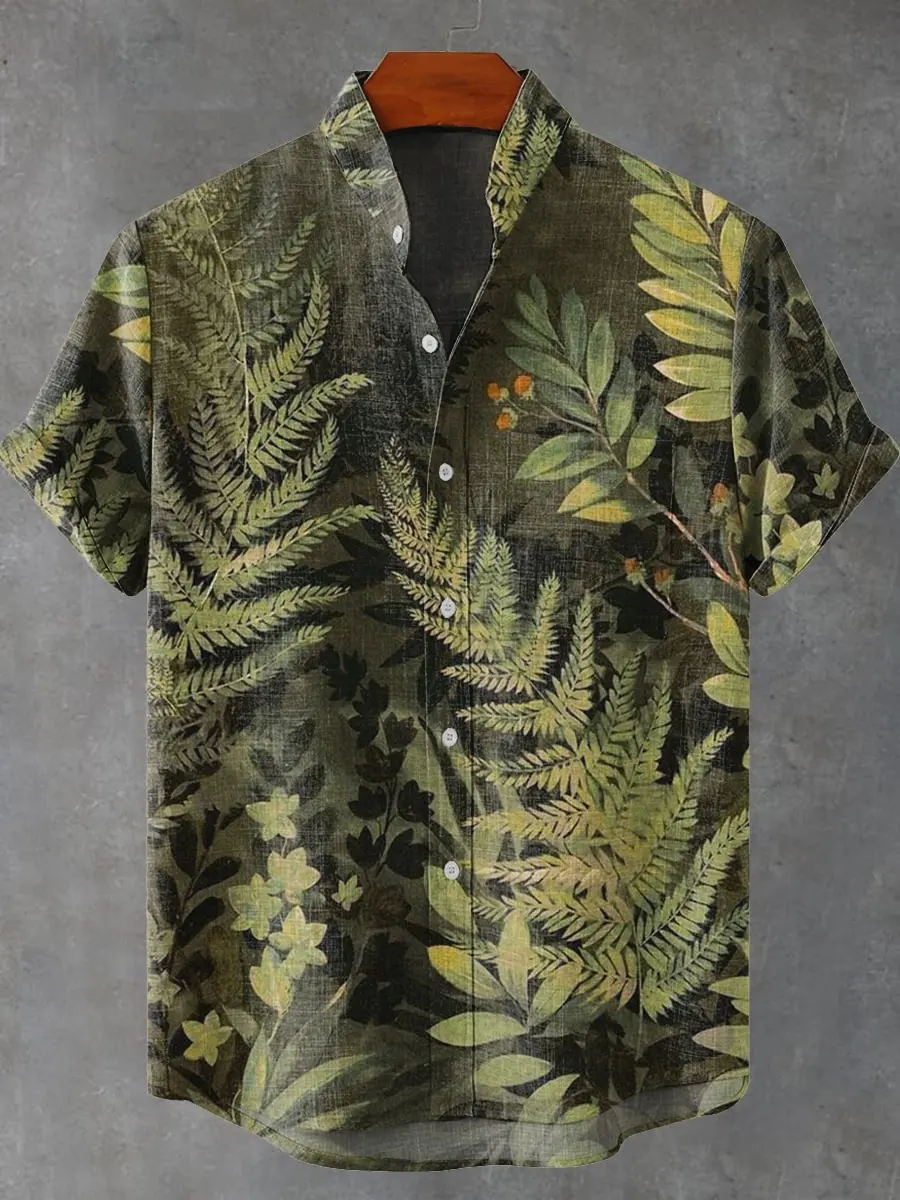 

Men's New Hot Sale Beautiful Printed Art Pattern Summer Linen Short Sleeve Shirt Men's Casual Top