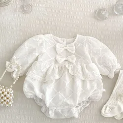 2025 New Spring Newborn Baby Girl Jumpsuit Long Sleeved Cotton Lace Splicing Infant Baby Girl Bodysuits 0-24M Children Clothes